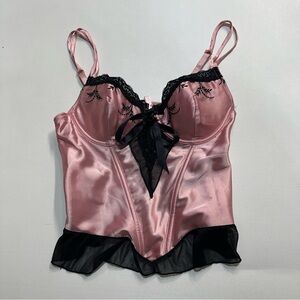 Vintage Sophie B. Pink Satin Lace Embroidered Busty Coset Top Womens Size Medium